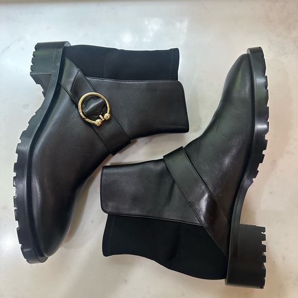 Stuart Weitzman Black Ankle Boots with Gold Accent - Picture 3 of 11